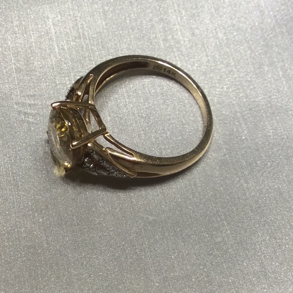 😍14 Kt Gold Limon Quartz & Diamond Ring😍 - Picture 7 of 8